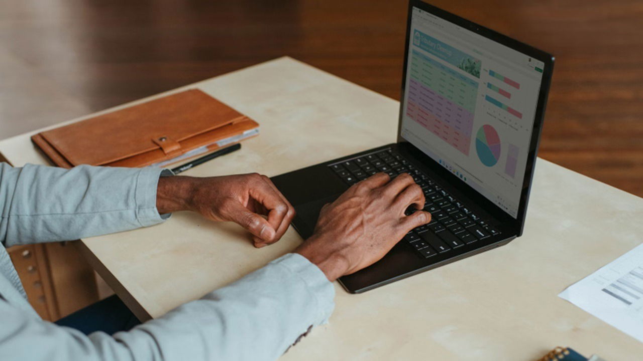 Person using a spreadsheet on their laptop.