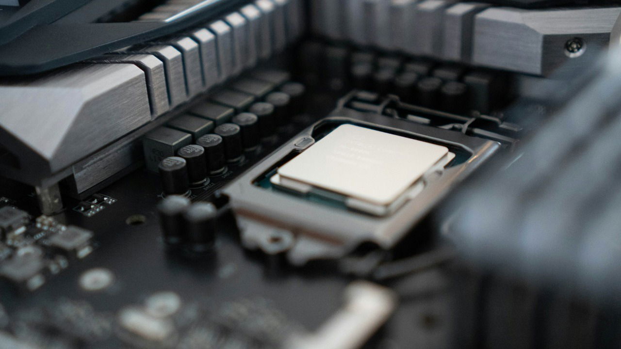 Close up of a CPU on a motherboard