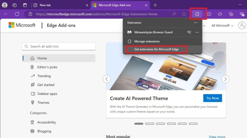 Getting extensions for Microsoft Edge.