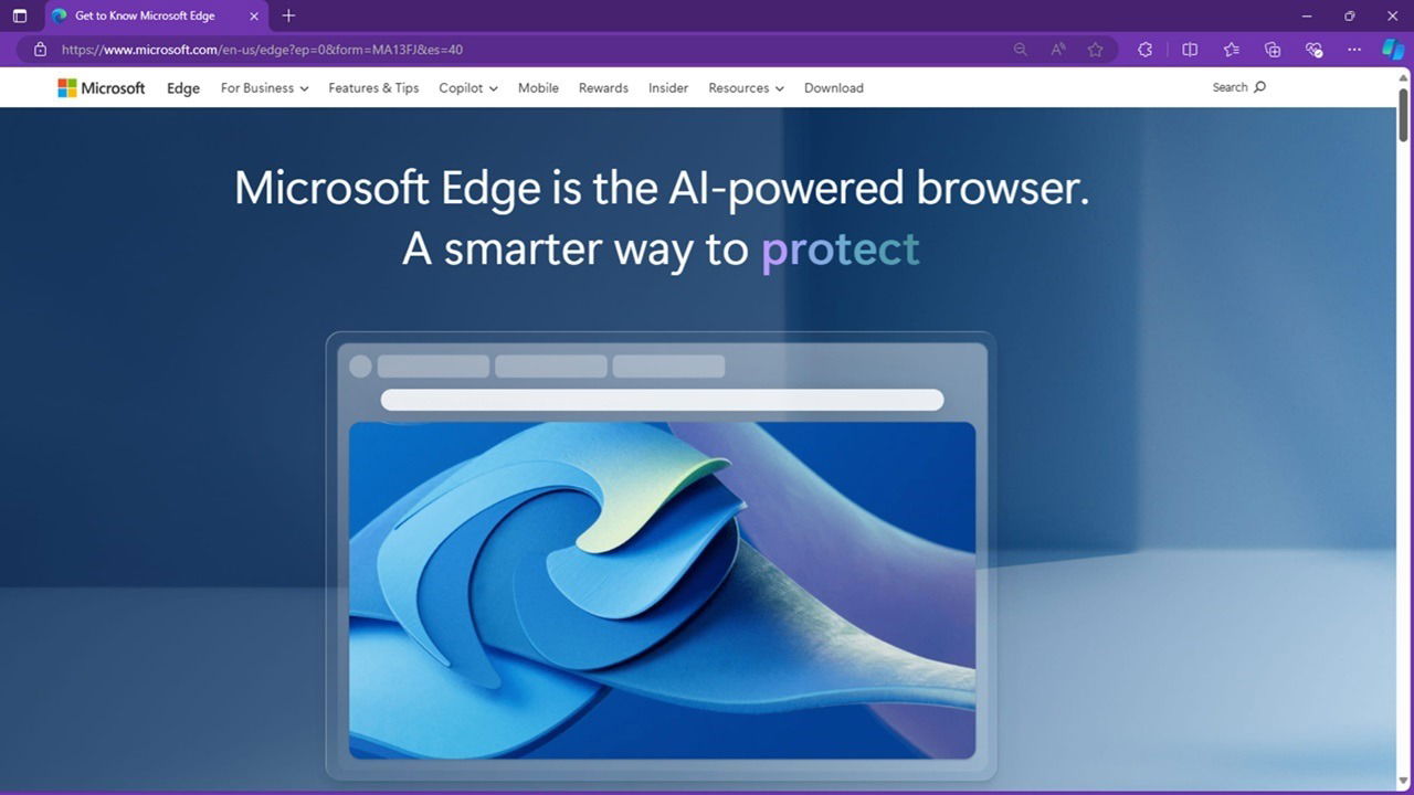 Microsoft Edge browser with the Edge homepage loaded.