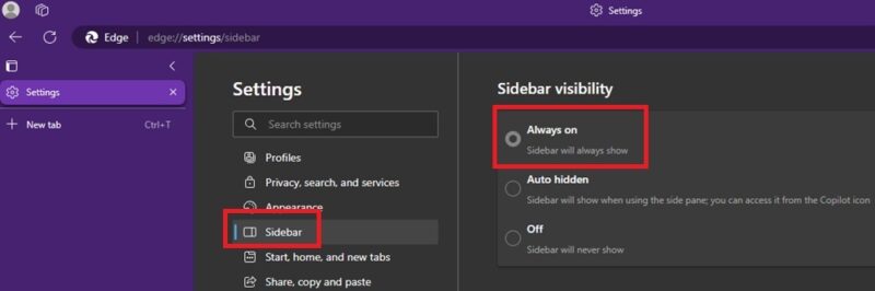 Turn the Microsoft Edge Sidebar on.