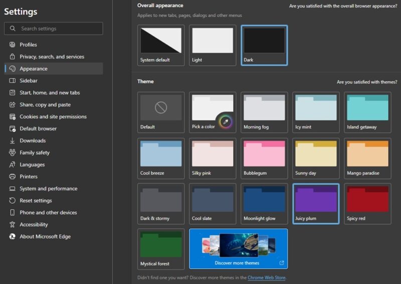 Choose a theme to customize Microsoft Edge.