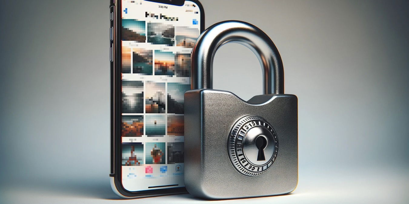 Iphone With A Gallery App Opened And A Lock In Front Of It