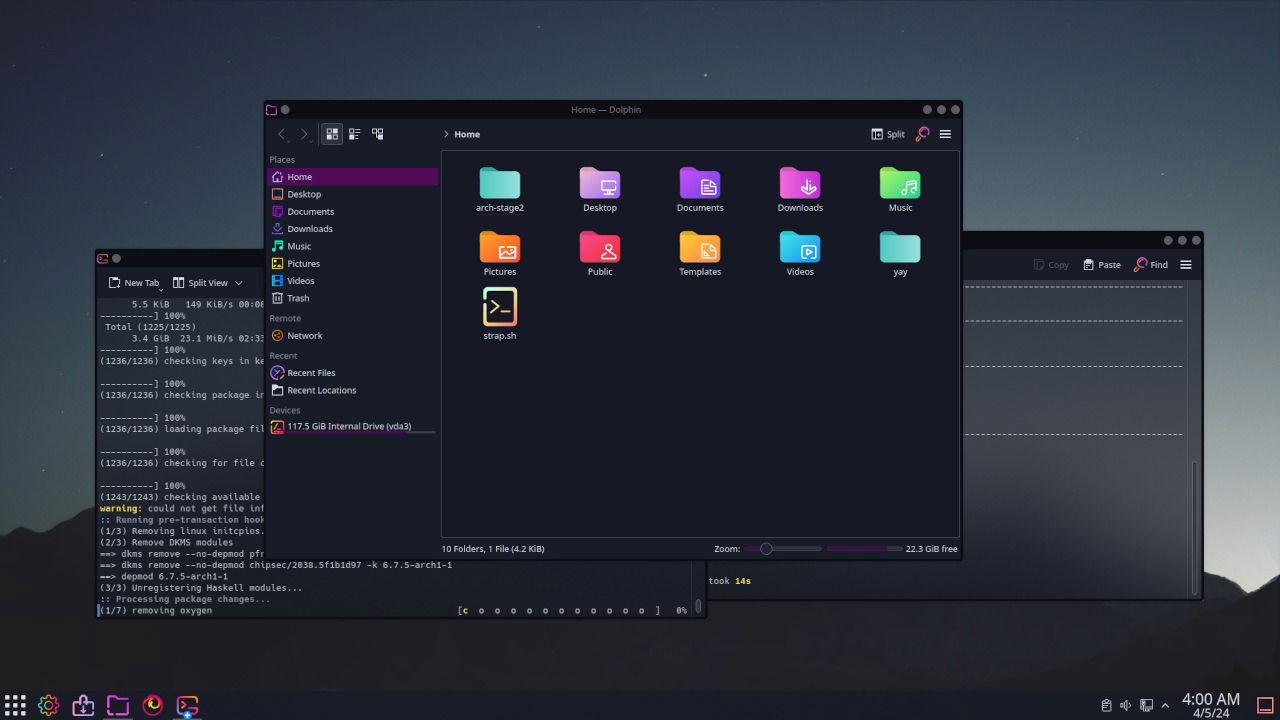 A fully-themed KDE desktop on Arch Linux