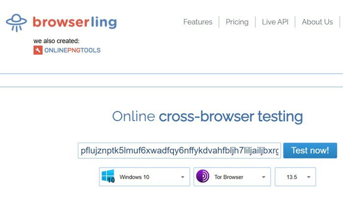 Browserling cross-browser testing of onion link using Tor.