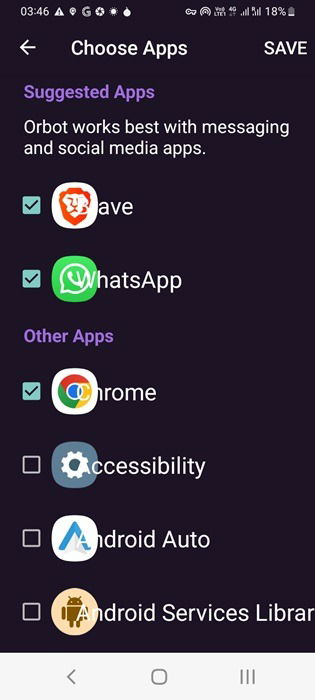 Saving Chrome app in Android for opening Tor links through Orbot.