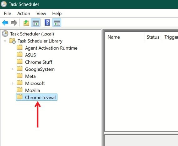 Clicking on new folder in Task Scheduler.