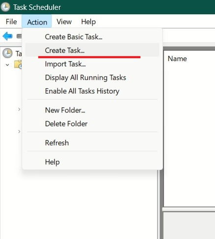 Pressing "Create Task" in in Task Scheduler.