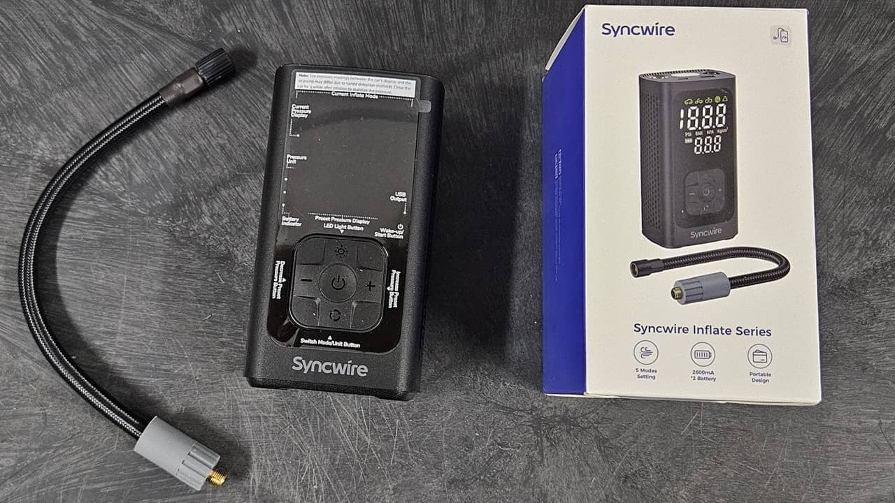 Syncwire Tire Inflator with box and air hose.