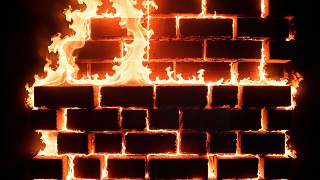 A brick wall on fire