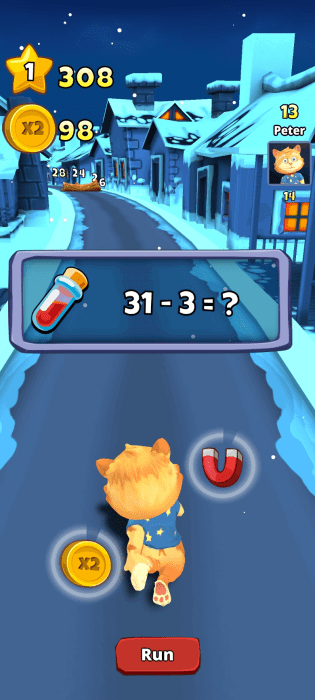 Running and solving math problems in Toon Math on Android.