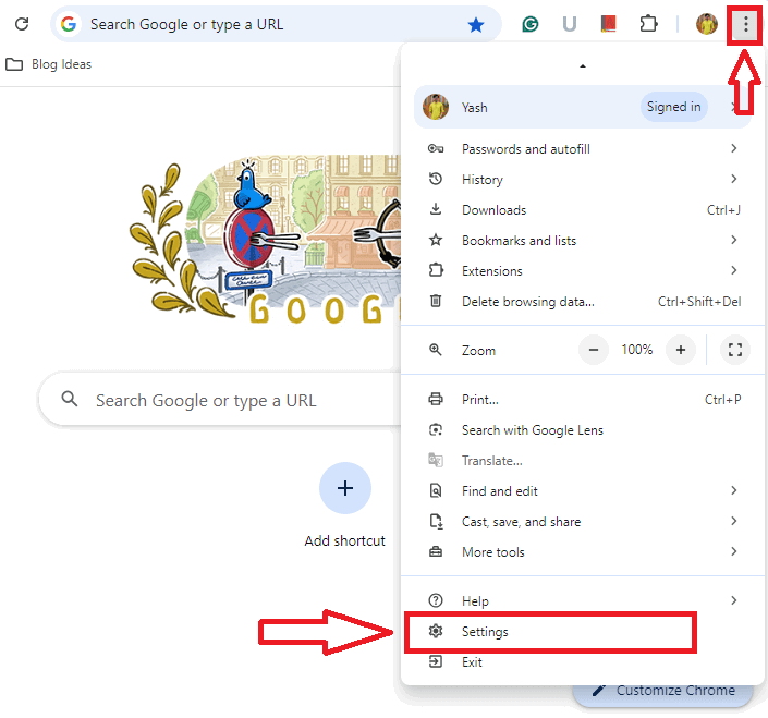 Open Google Chrome Settings on Web Browser.