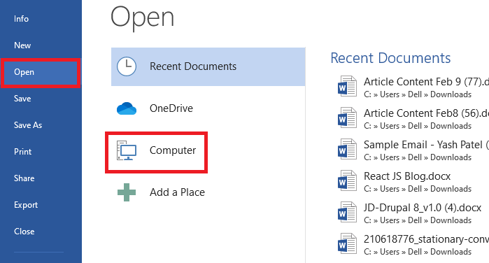 Browse PDF file on your computer and open it on Microsoft Word.